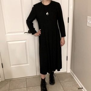 Vintage A Line Black Dress - Gothic Emo Vtg Pleated Modest Dress